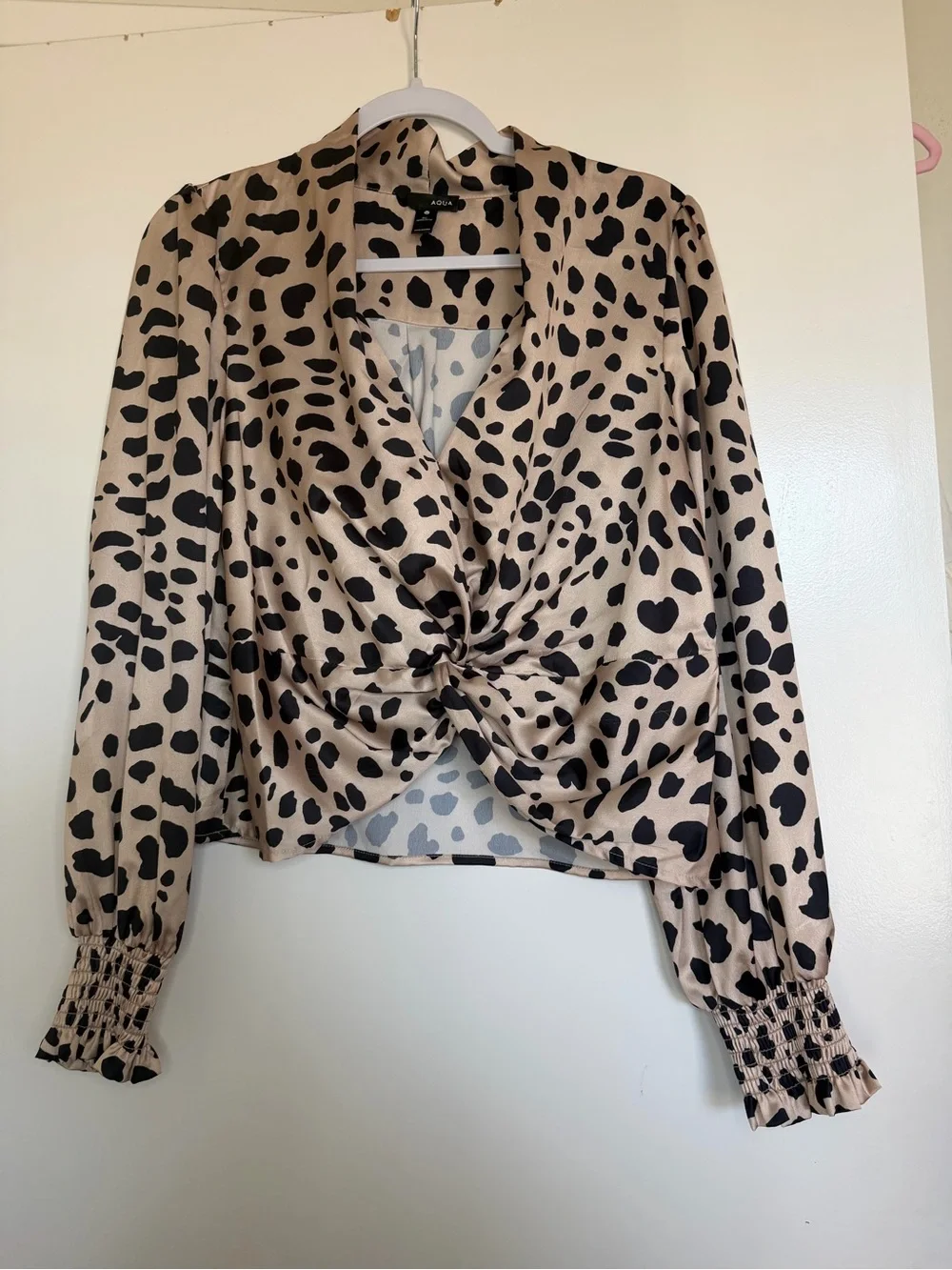 Aqua Beige and Black Leopard Twist Front Blouse - Picture 1 of 4